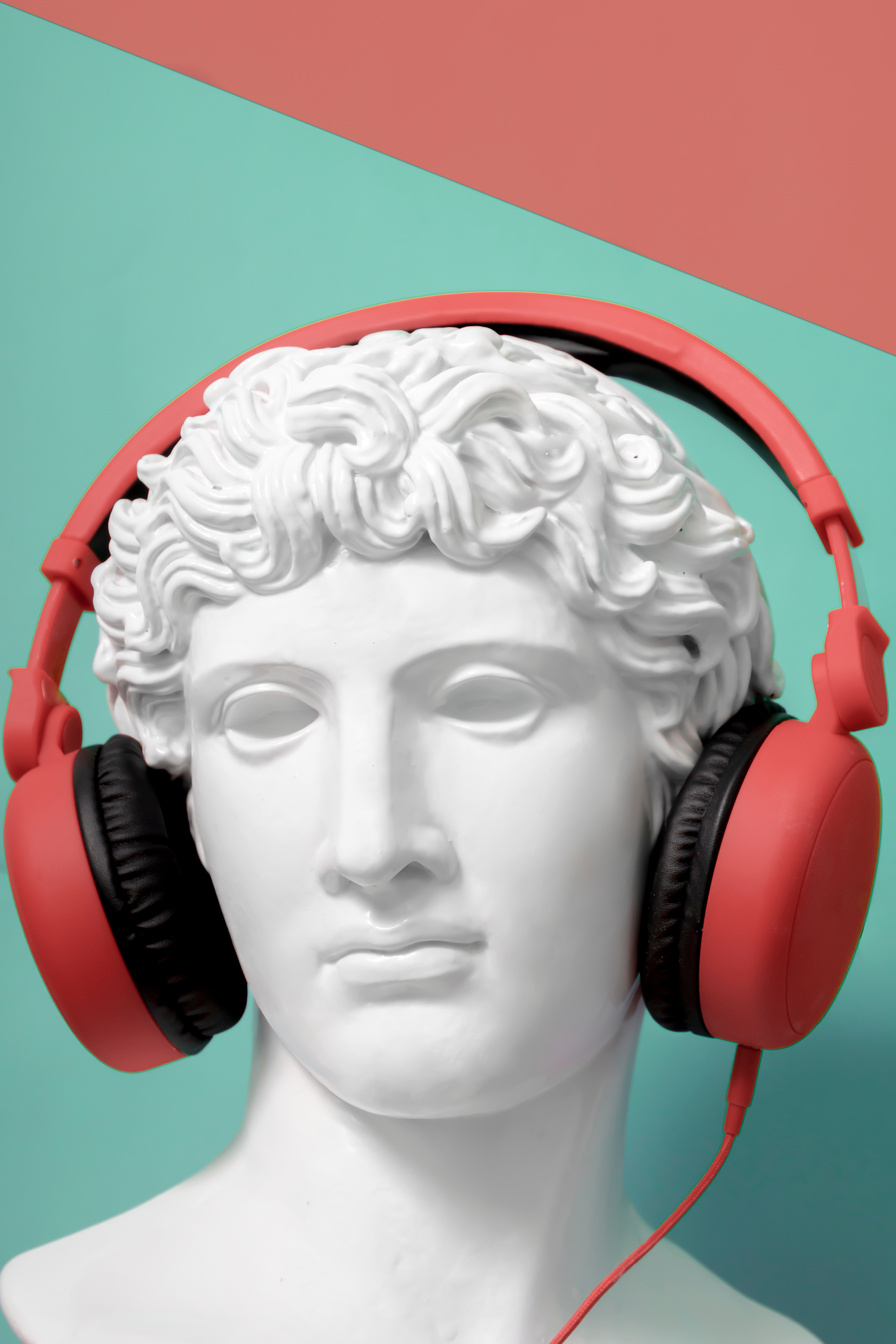 Headphones Around a Statue